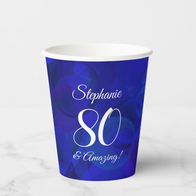 Elegant Royal Blue 80 und Phantastische Geburtstag Pappbecher (Vorderseite)
