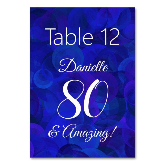 Elegant Royal Blue 80 und Phantastische Geburtstag Tischnummer (Vorderseite)
