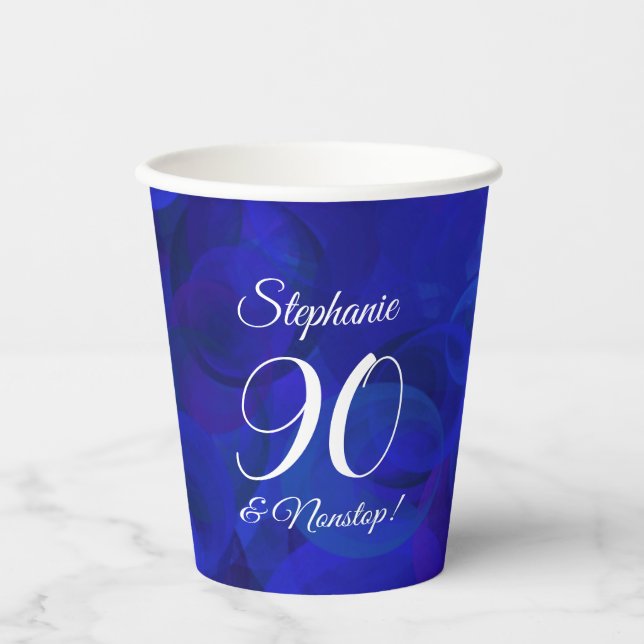 Elegant Royal Blue 90 und Nonstop Birthday Party Pappbecher (Vorderseite)