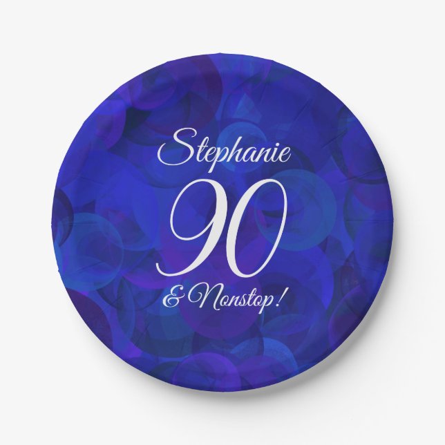 Elegant Royal Blue 90 und Nonstop Birthday Party Pappteller (Vorderseite)