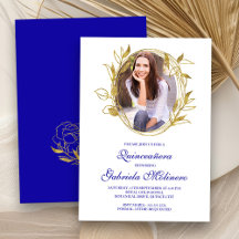 Elegant Royal Blue and Gold Foto Quinceanera