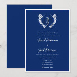 Elegant Royal Blue and White Monogram Einladung