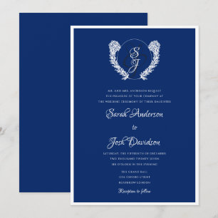 Elegant Royal Blue and White Monogram Einladung