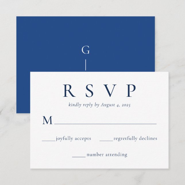Elégant Royal Blue Beige Wedding Carte RSVP (Devant / Derrière)