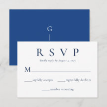 Elegant Royal Blue Beige Wedding RSVP Card