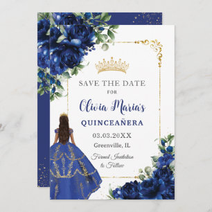Elegant Royal Blue Blwers Princess Quinceañera Save The Date