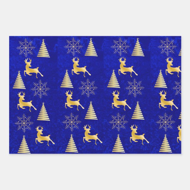Elegant Royal Blue Christmas Wrapping Geschenkpapier Set (Vorderseite)