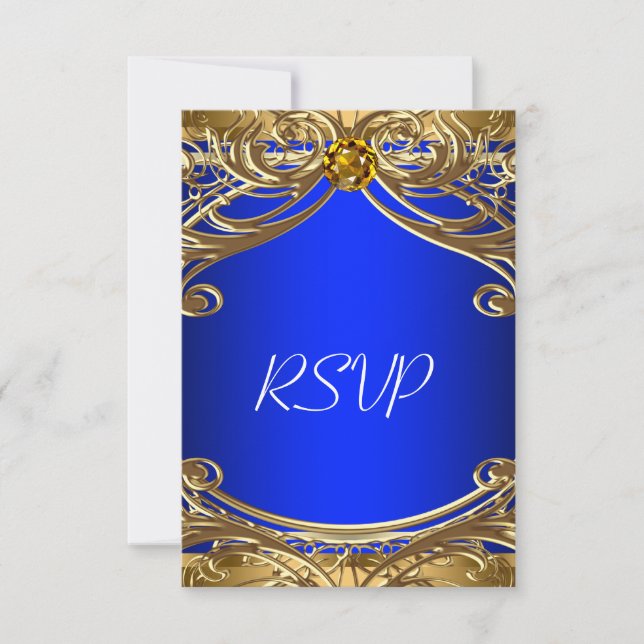 Elégant Royal Blue et Gold Wedding RSVP (Devant)