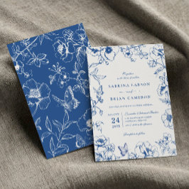 Elegant Royal Blue Floral Garden Wedding Einladung