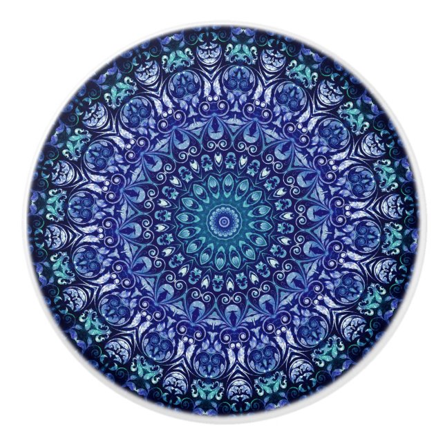 Elegant Royal Blue Floral Keramikknauf (Vorderseite)