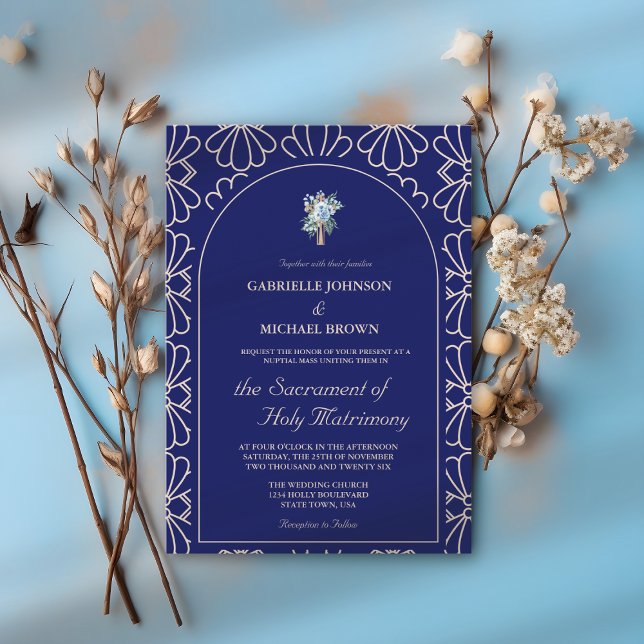 Elegant Royal Blue Floral Nuptial Mass Wedding Einladung (Von Creator hochgeladen)