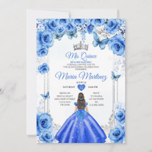 Elegant Royal Blue Floral Princess Mis Quince Einladung
