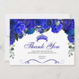 Elégant Royal Blue Floral Quinceanera Merci