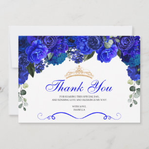 Elégant Royal Blue Floral Quinceanera Merci
