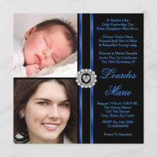 Elegant Royal Blue Foto Quinceanera Einladung