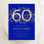 Elegant Royal Blue Gold 60. Geburtstag Einladung<br><div class="desc">Elegantes königsblaues Gold 60. Geburtstagsfeier Einladung. Individuell anpassbares modernes feminines Design mit Rose botanischen Akzenten und Imitaten Glitzer Gold. Einfache florale Einladungskarte perfekt für eine stilvolle Damenfeier. Personalisieren Sie Ihre persönlichen Daten. Gedruckte Zazzle Einladungen oder Sofortdownload digitalen druckbaren Vorlage.</div>