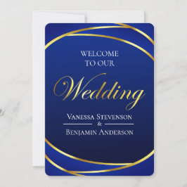 Elegant Royal Blue Gold Lace QR Code Wedding Einladung