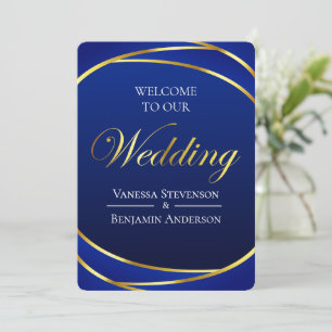 Elegant Royal Blue Gold Lace QR Code Wedding Einladung