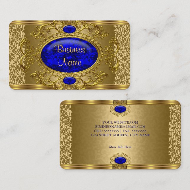 Elegant Royal Blue Gold Visitenkarte (Vorne/Hinten)