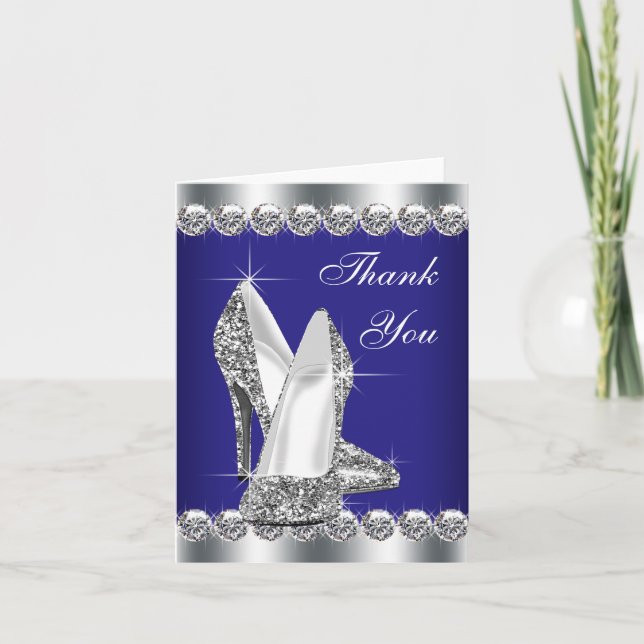 Elégant Royal Blue High Heel Chaussure Merci Carte (Devant)