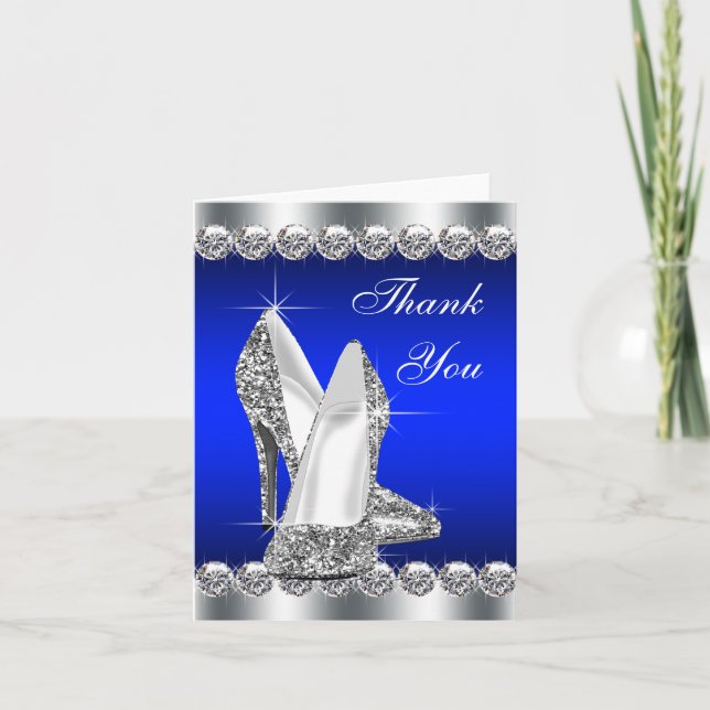 Elegant Royal Blue High Heel Shoe Vielen Dank Kart Dankeskarte (Vorderseite)