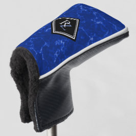 Elegant Royal Blue Marble Black Diamond Monogram Golf Headcover