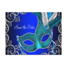 Elegant Royal Blue Masquerade Save the Date