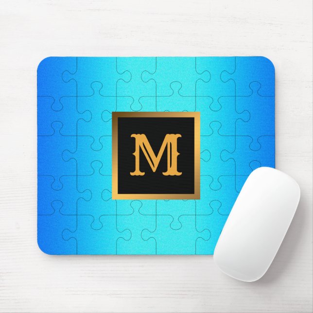 Elegant Royal Blue Metal Mit Monogramm Mousepad (Mit Mouse)