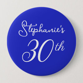 Elegant Royal Blue Monogram 30. Geburtstag Party Button