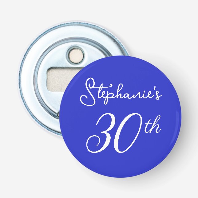 Elegant Royal Blue Monogram 30. Geburtstag Party Flaschenöffner (Vorderseite)