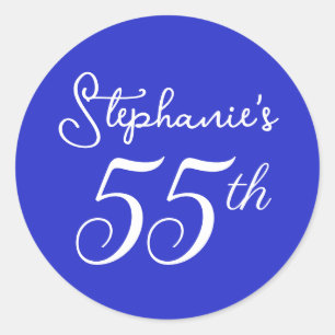 Elegant Royal Blue Monogram 55. Geburtstagsparty Runder Aufkleber