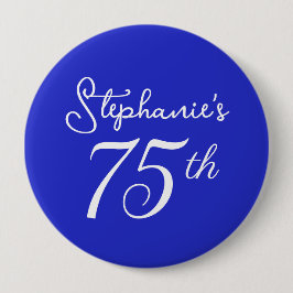 Elegant Royal Blue Monogram 75. Geburtstagsparty Button