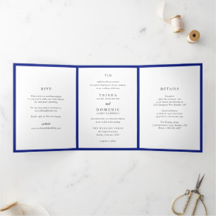Elegant Royal Blue Monogram Modern Wedding Dreifach Gefaltete Einladung