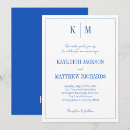 Elegant Royal Blue Monogram Wedding  Einladung