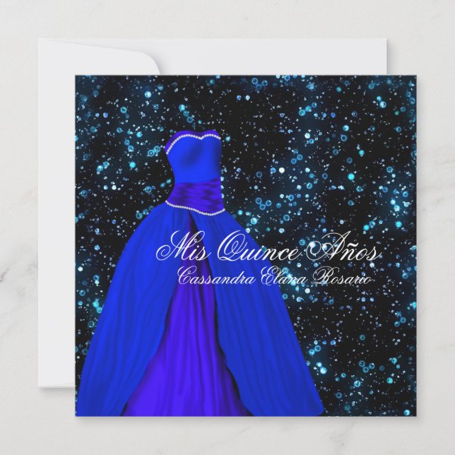 Elegant Royal Blue Quinceanera Einladungen (Vorderseite)