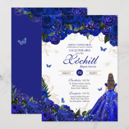 Elegant Royal Blue Rose Butterfly Quinceañera Inv Einladung