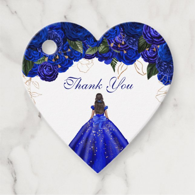 Elegant Royal Blue Rose Floral Quinceanera Geschenkanhänger (Vorderseite)