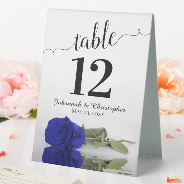 Elegant Royal Blue Rose Wedding Tischnummer Tischaufsteller (In Situ (Hochzeit))