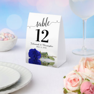 Elegant Royal Blue Rose Wedding Tischnummer Tischaufsteller