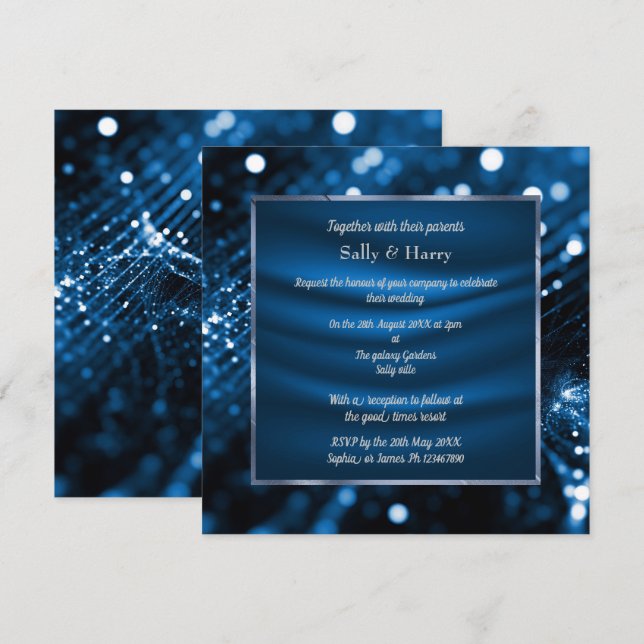 ELEGANT ROYAL BLUE SATIN DIAMOND WEDD EINLADUNG (Vorne/Hinten)