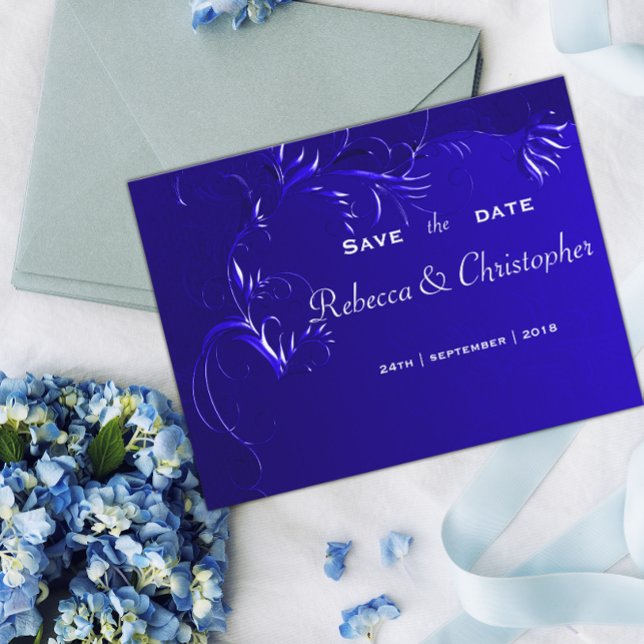 Elegant Royal Blue Save the Date Ankündigungspostkarte (Von Creator hochgeladen)