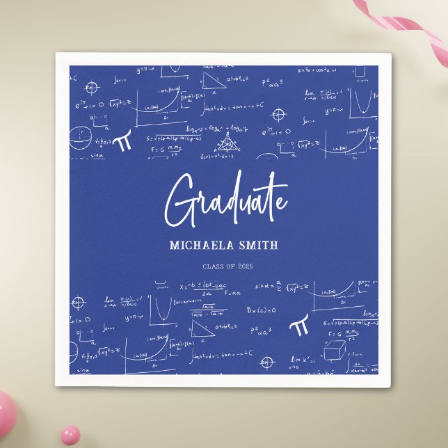 Elegant Royal Blue Script Math Graduate Party Serviette (Von Creator hochgeladen)