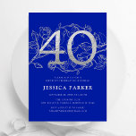Elegant Royal Blue Silver 40. Geburtstag Einladung<br><div class="desc">Elegant königsblau silber 40. Geburtstagsfeier Einladung. Individuell anpassbares modernes feminines Design mit Rose botanischen Akzenten und Imitaten Glitzer Silber. Einfache florale Einladungskarte perfekt für eine stilvolle Damenfeier. Personalisieren Sie Ihre persönlichen Daten. Gedruckte Zazzle Einladungen oder Sofortdownload digitalen druckbaren Vorlage.</div>