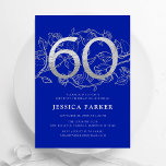 Elegant Royal Blue Silver 60. Geburtstag Einladung<br><div class="desc">Elegant königsblau silber 60. Geburtstagsfeier Einladung. Individuell anpassbares modernes feminines Design mit Rose botanischen Akzenten und Imitaten Glitzer Silber. Einfache florale Einladungskarte perfekt für eine stilvolle Damenfeier. Personalisieren Sie Ihre persönlichen Daten. Gedruckte Zazzle Einladungen oder Sofortdownload digitalen druckbaren Vorlage.</div>