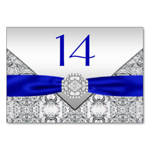 Elegant Royal Blue Silver Wedding Tischnummer