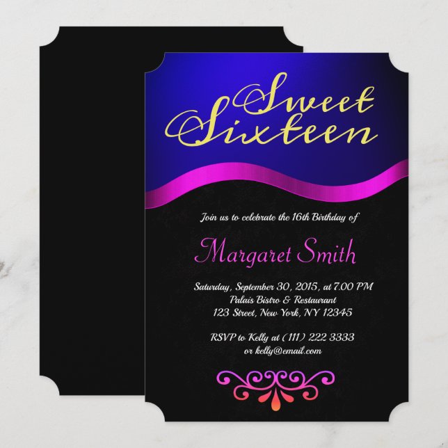 Elegant Royal Blue Sweet 16 Einladung (Vorne/Hinten)