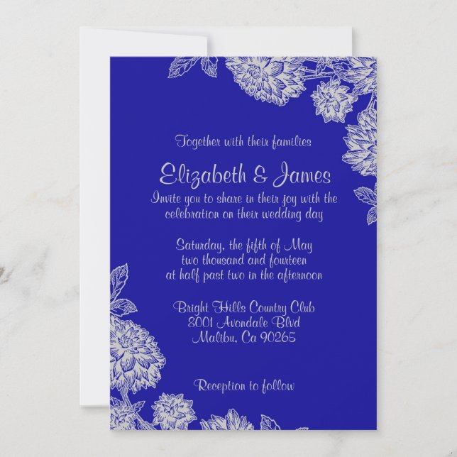 Elegant Royal Blue Wedding Einladungen (Vorderseite)