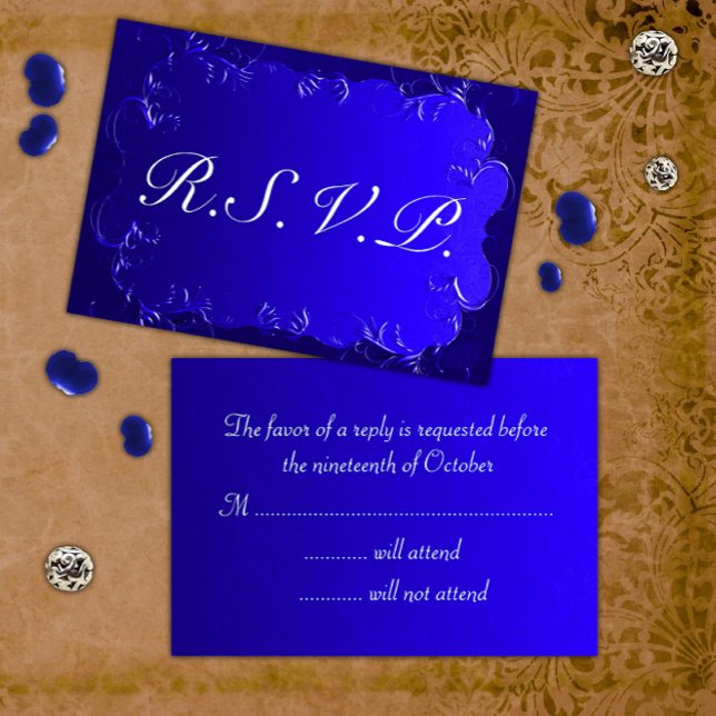 Elegant Royal Blue Wedding RSVP Karte (Von Creator hochgeladen)