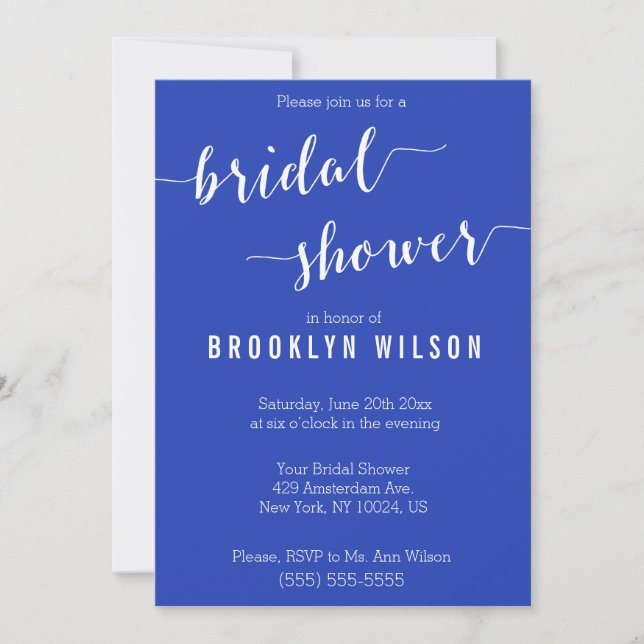 Elegant Royal Blue White Bridal Dusche Einladungen (Vorderseite)