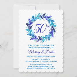 Elegant Royal Blue Wreath 50. Hochzeitstag Einladung